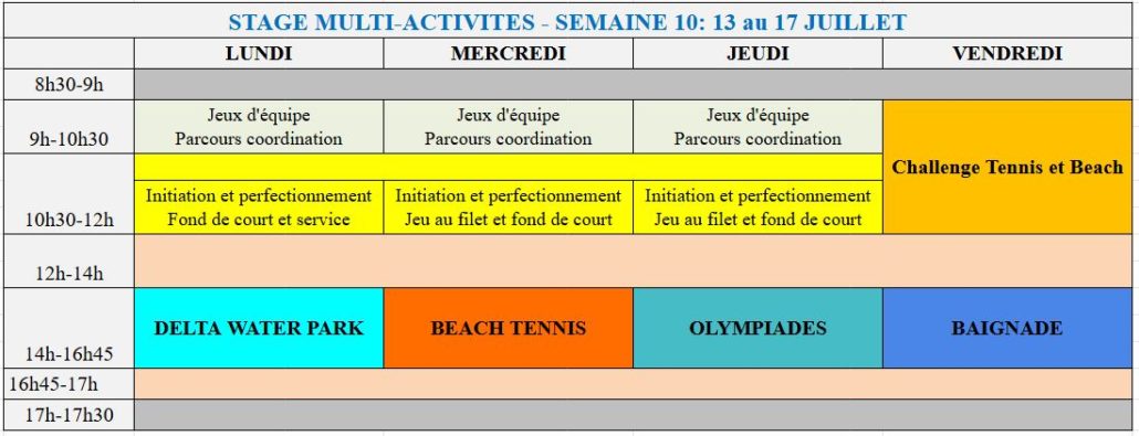 SEMAINE 10 - 13 au 17 JUILLET