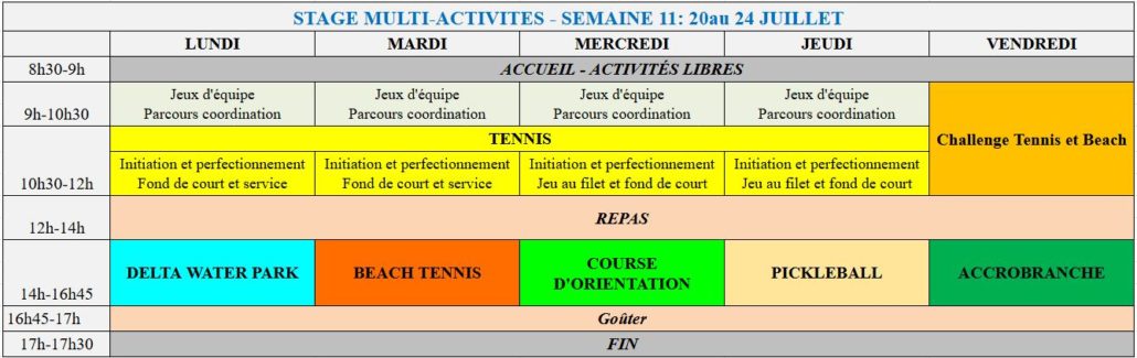 SEMAINE 11 - 20 au 24 JUILLET