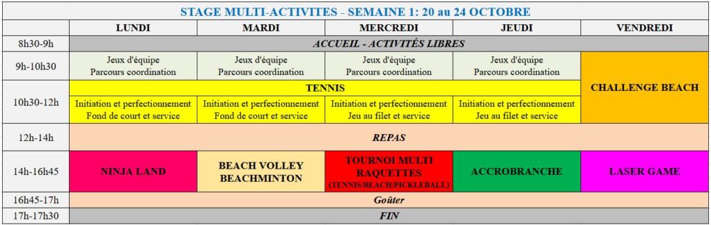 SEMAINE 1 - 20 au 24 OCTOBRE