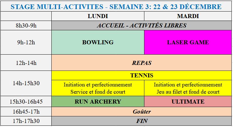 SEMAINE 3 - 22 et 23 DÉCEMBRE